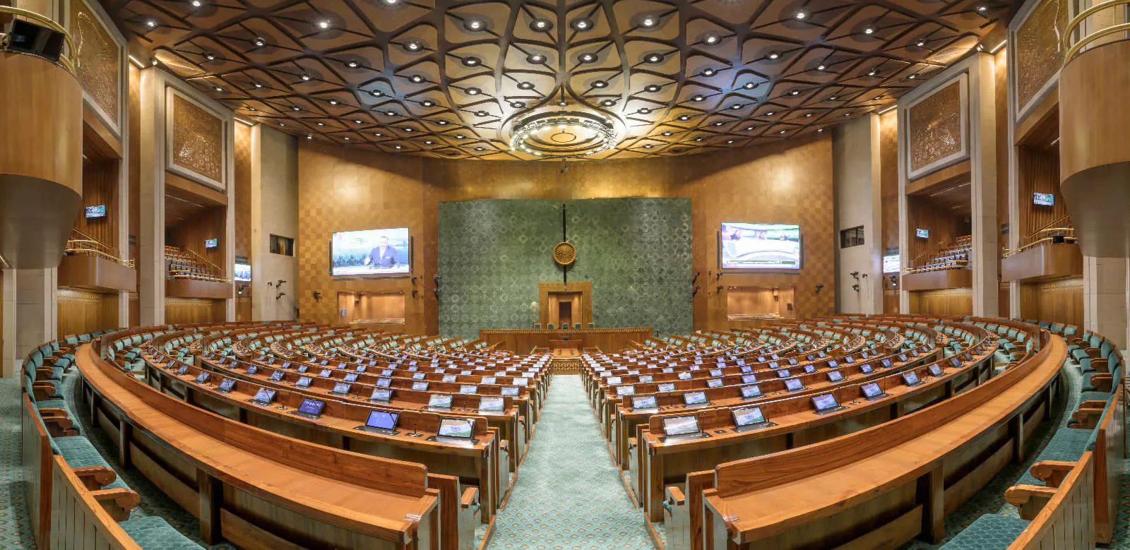 Lok Sabha chamber inside India’s New Parliament building in New Delhi
